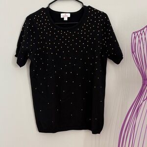 Quacker Factory Black Tee with Gold Studs